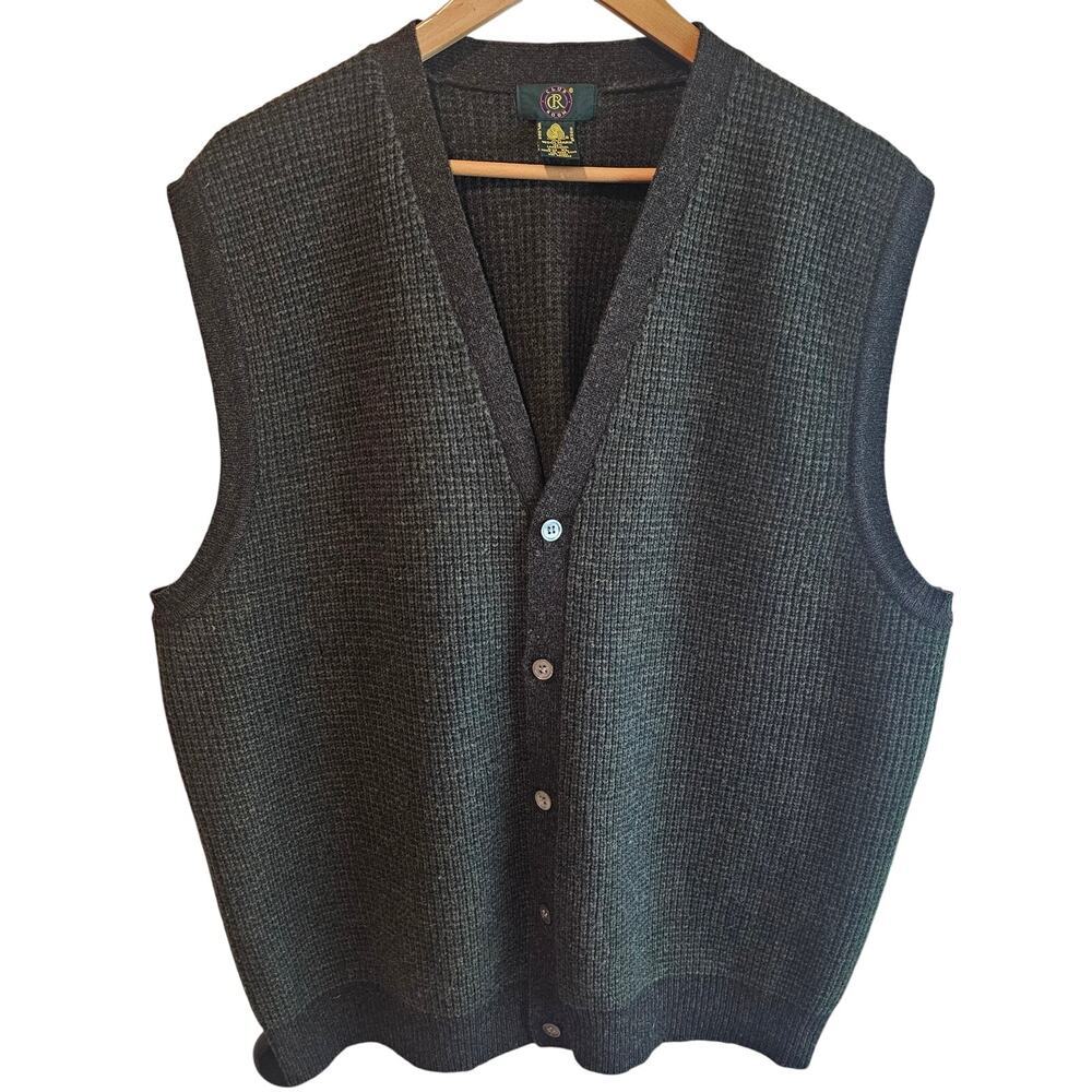 Vintage Sweater Vest Men XL Gray Wool Knit 90s Preppy Academia Grandpacore Retro